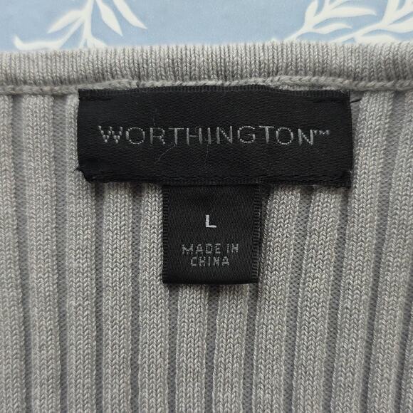 Womens Sz L Gray Silk Blend Y2K Fairy Grunge Ribbed Stretchy V-Neck Knit Top - Picture 9 of 9